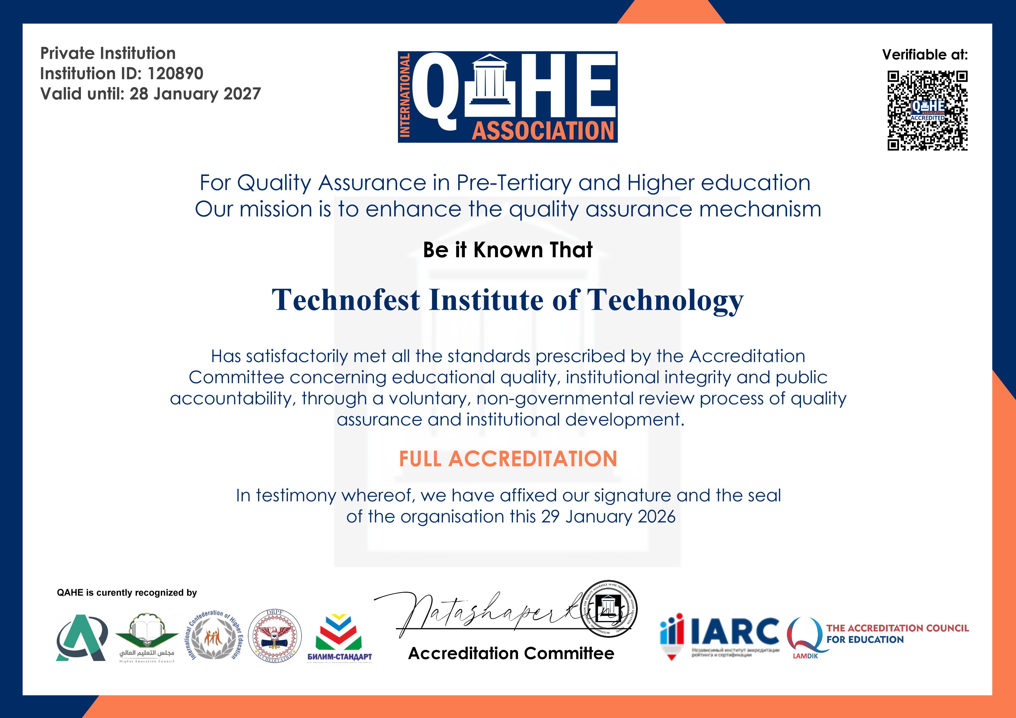 Accreditation Certificate 26-27